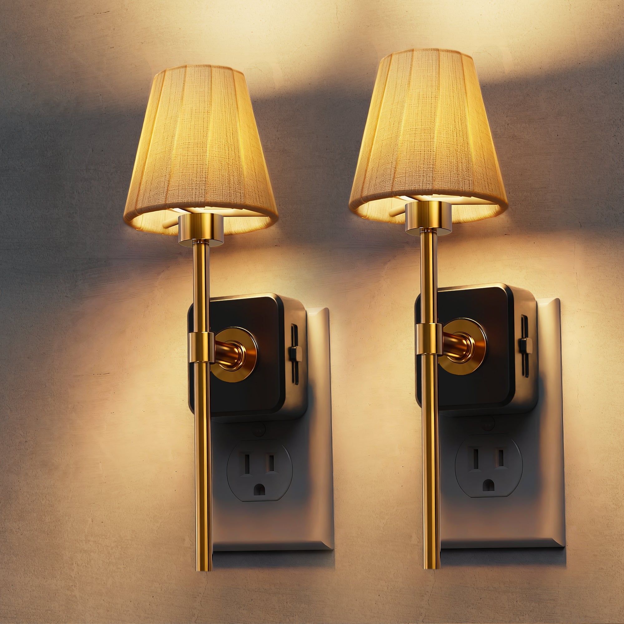 Plug-in Night Light Wall Sconce Style with Pleated Fabric Cover