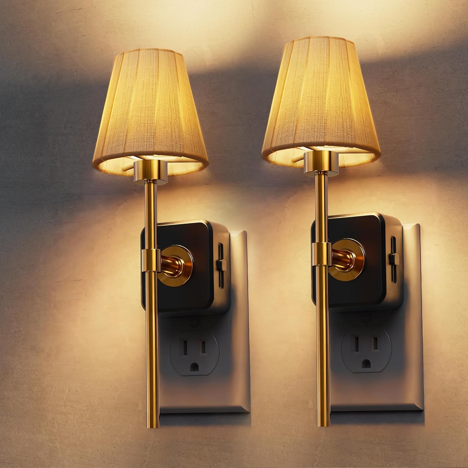 Plug-in Night Light Wall Sconce Style with Pleated Fabric Cover
