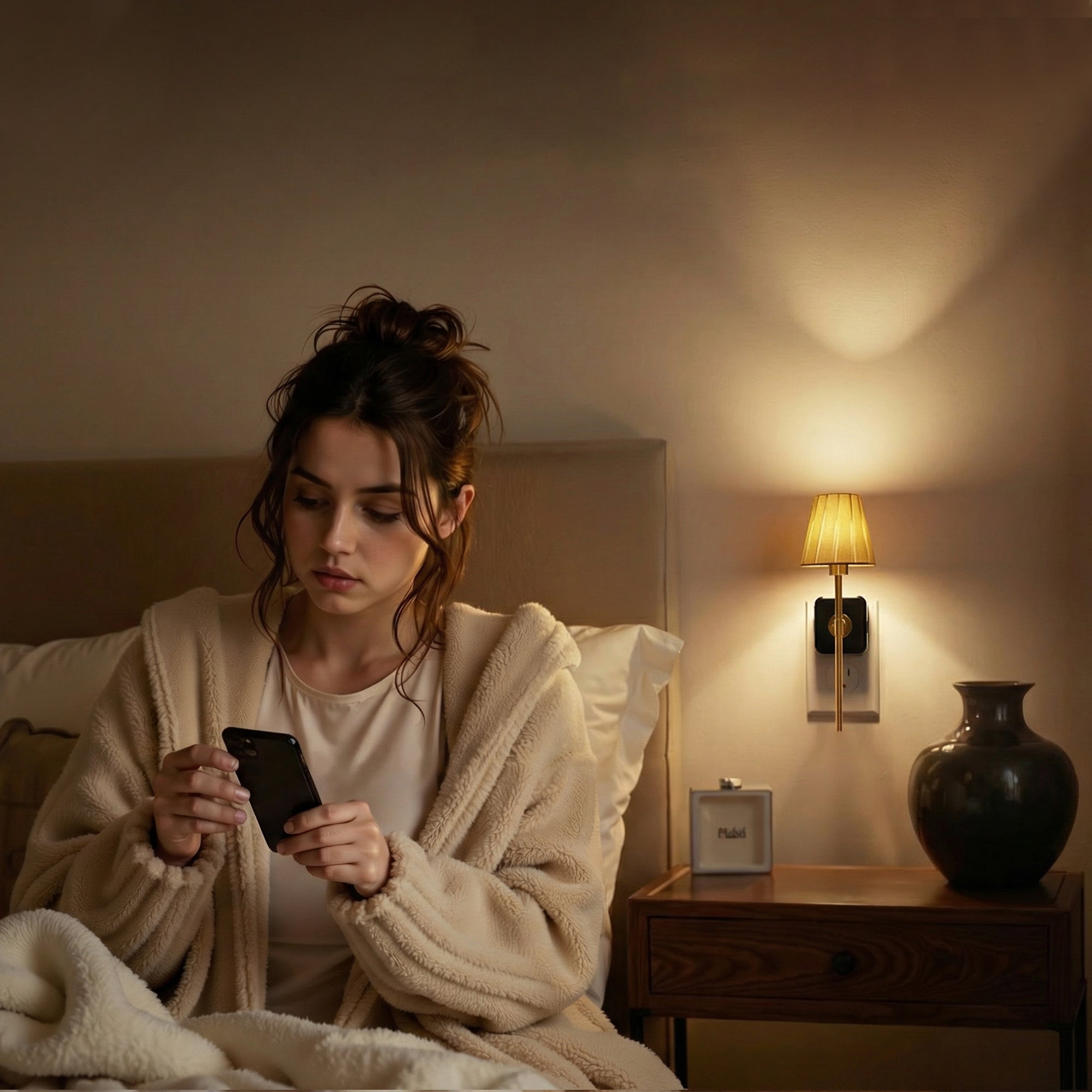 Plug-in Night Light Wall Sconce Style with Pleated Fabric Cover