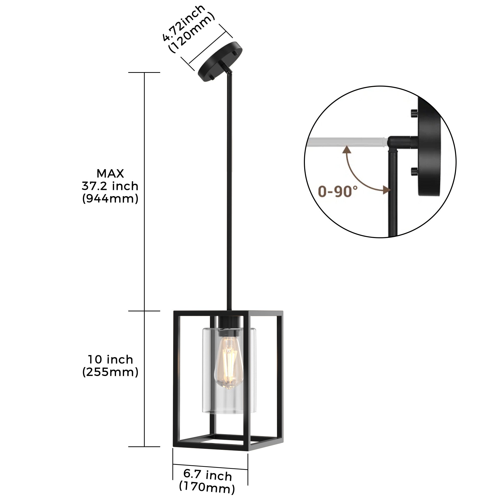 Black Square Chandelier with Clear Glass