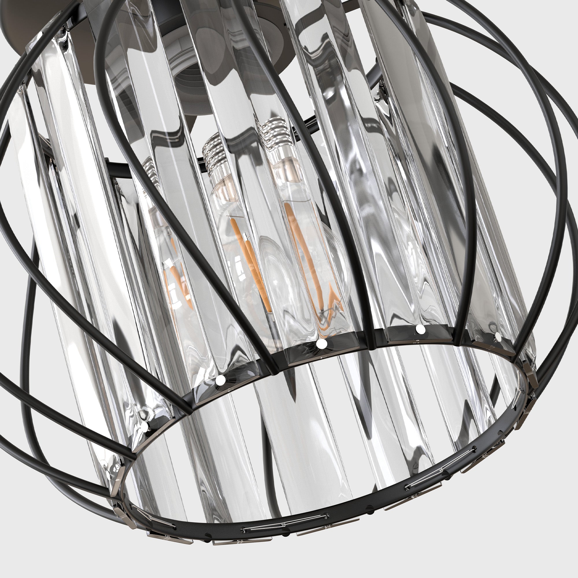 Flush Mount Ceiling Light, Black Modern Crystal Semi Cage Design