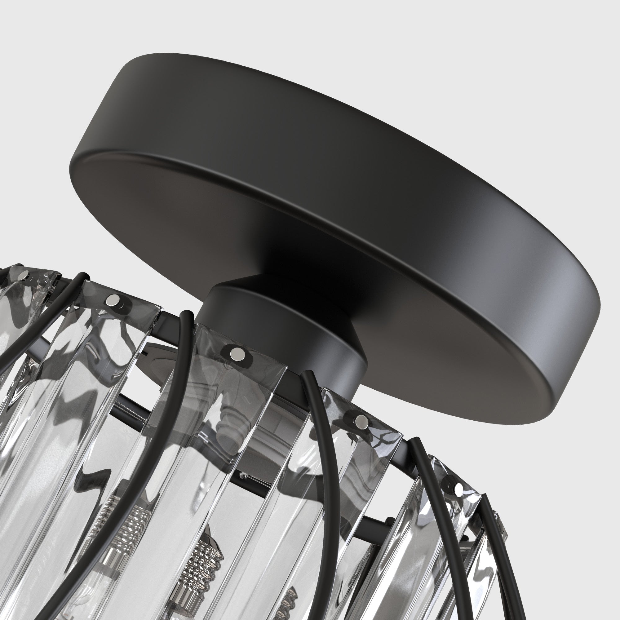 Flush Mount Ceiling Light, Black Modern Crystal Semi Cage Design