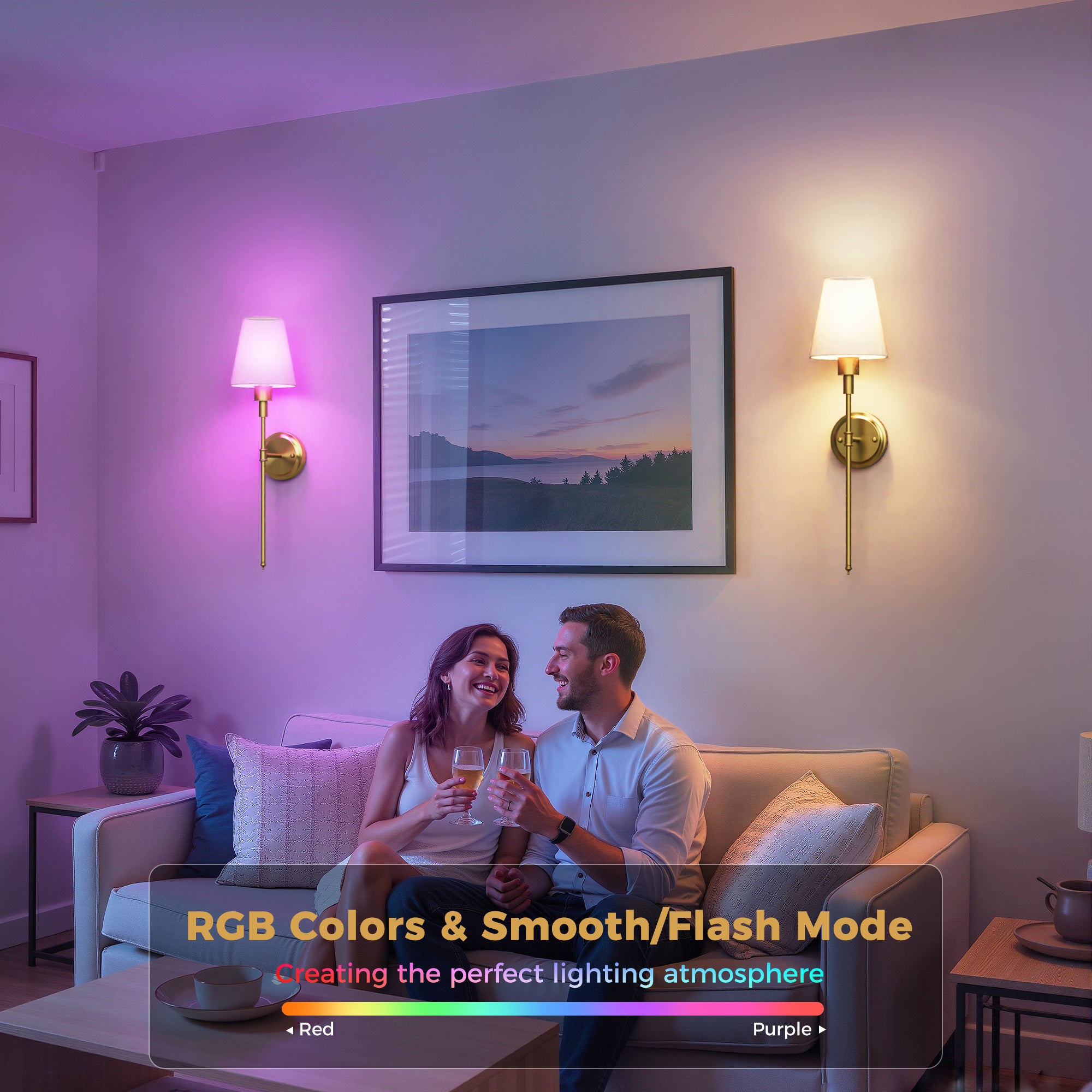 Wall Sconce Battery Operated, Gold with 15 Color Modes