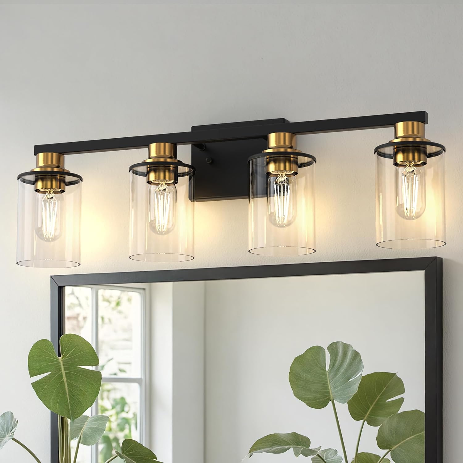 4-Light Vanity Light, Black and Brass Finish, E26 Fixture, ETL Listed
