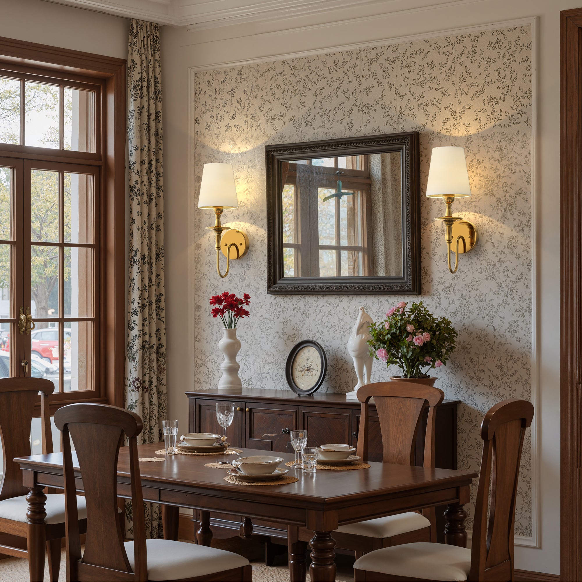 Classic Brushed Gold Wall Sconce with Fabric Shade