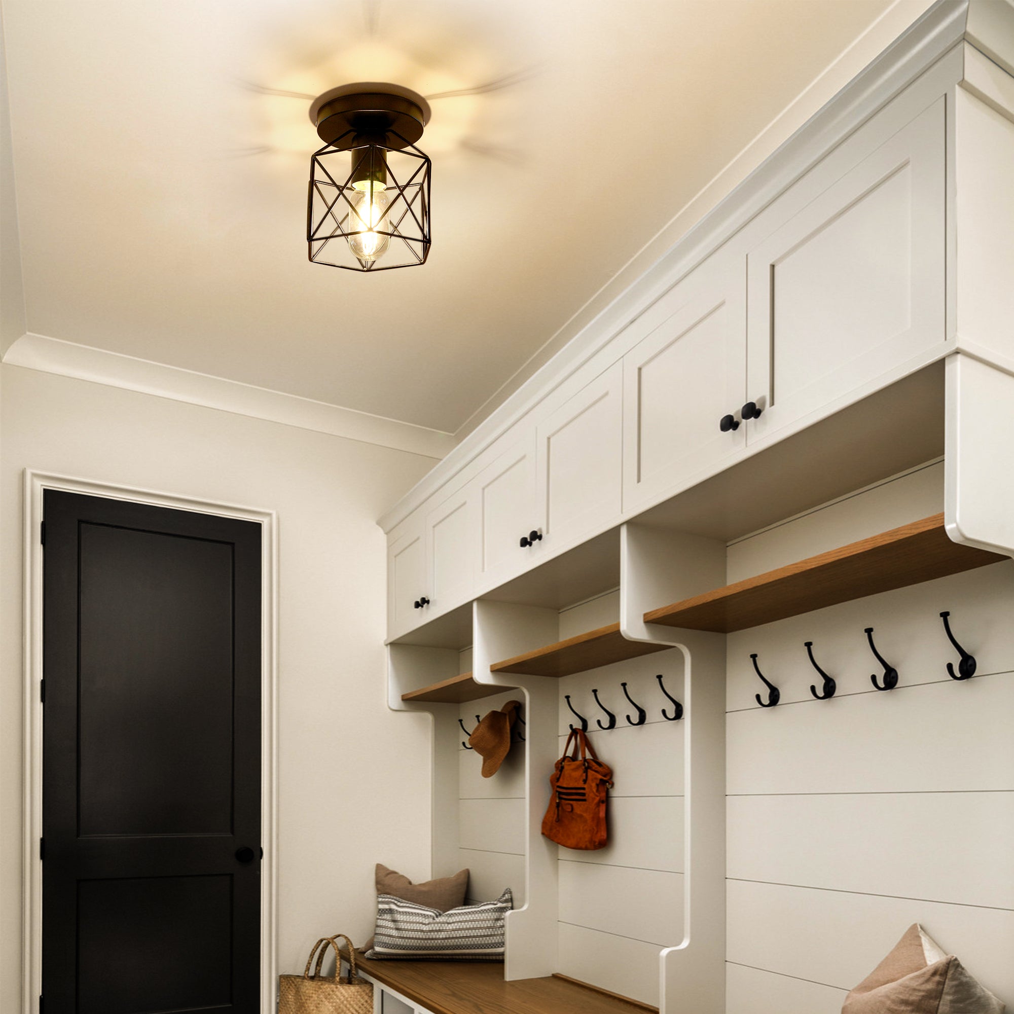Semi-Flush Mount Ceiling Light with Metal Cage Shade