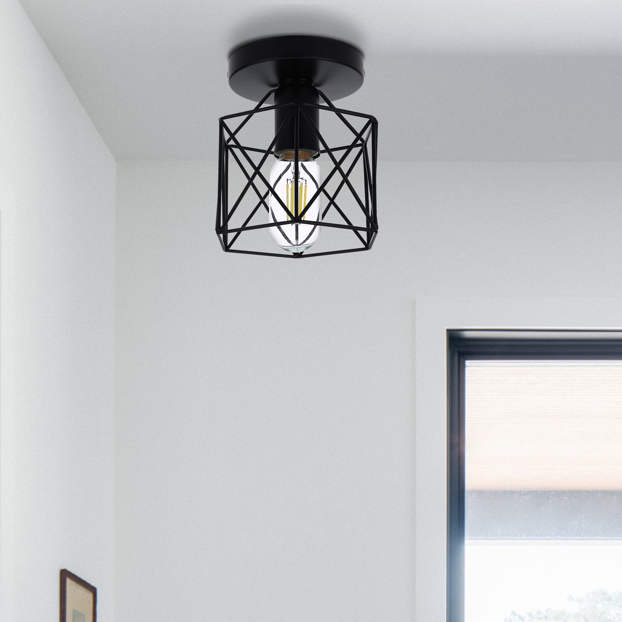 Semi-Flush Mount Ceiling Light with Metal Cage Shade