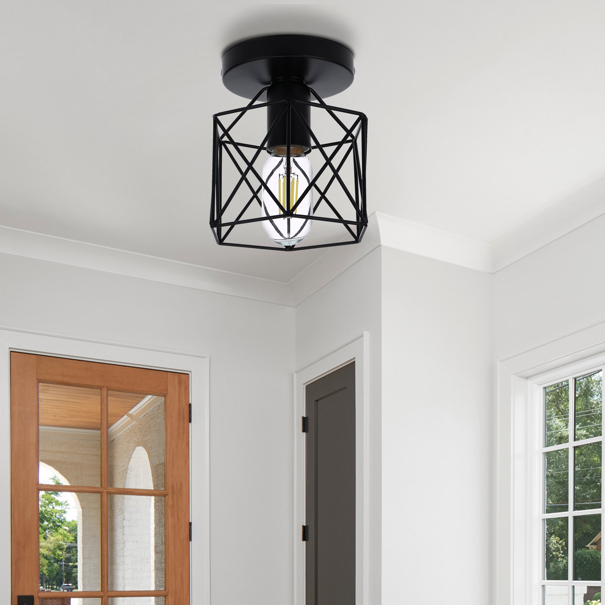 Semi-Flush Mount Ceiling Light with Metal Cage Shade