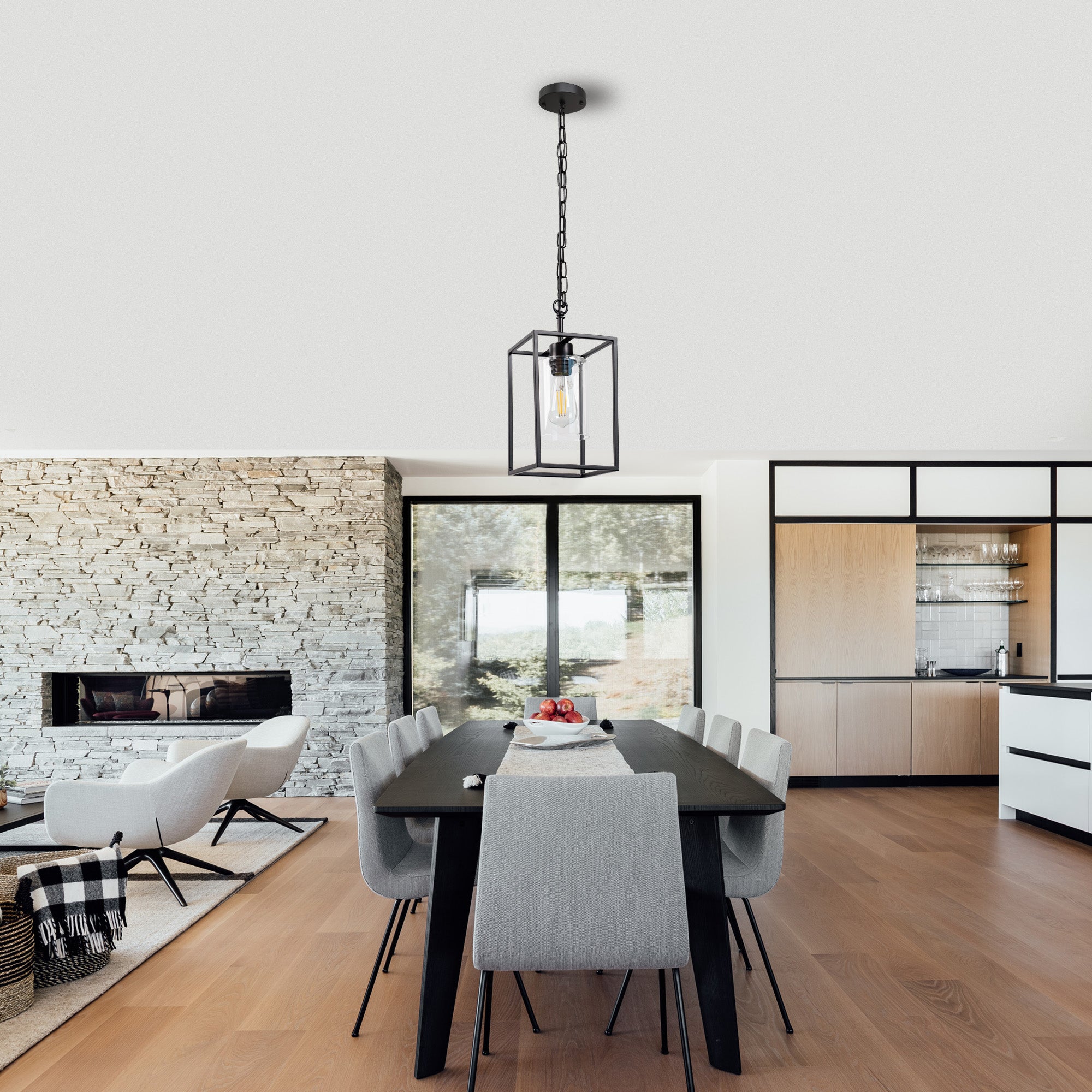 Black Square Chandelier with Clear Glass
