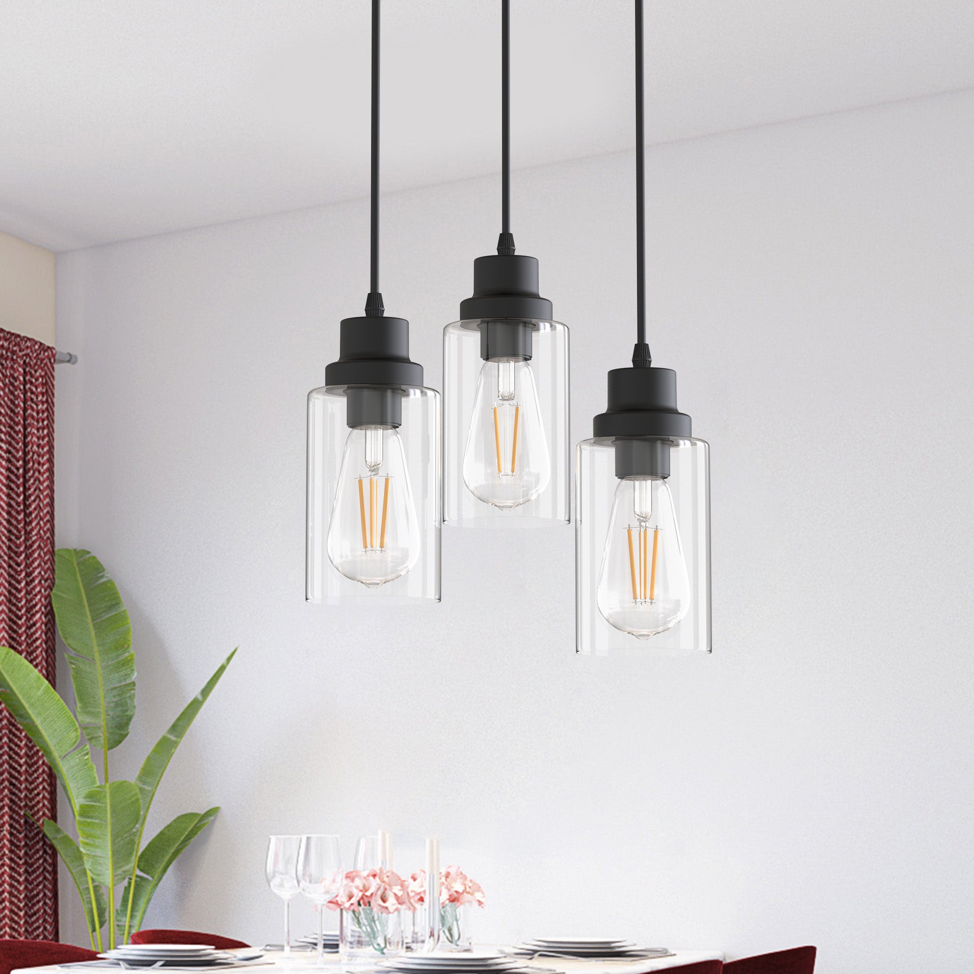 3-Light Ceiling light Fixture Black Vintage Cluster Hanging