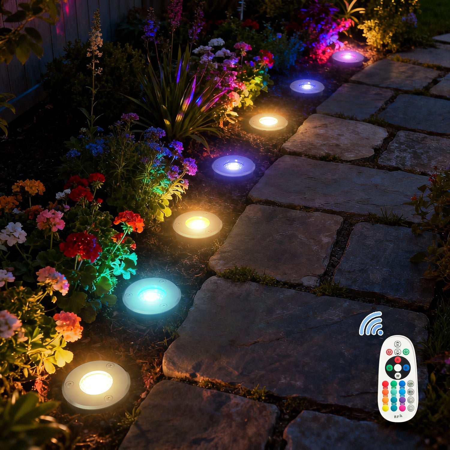 In-Ground Lights with Remote Control, RGB Modes