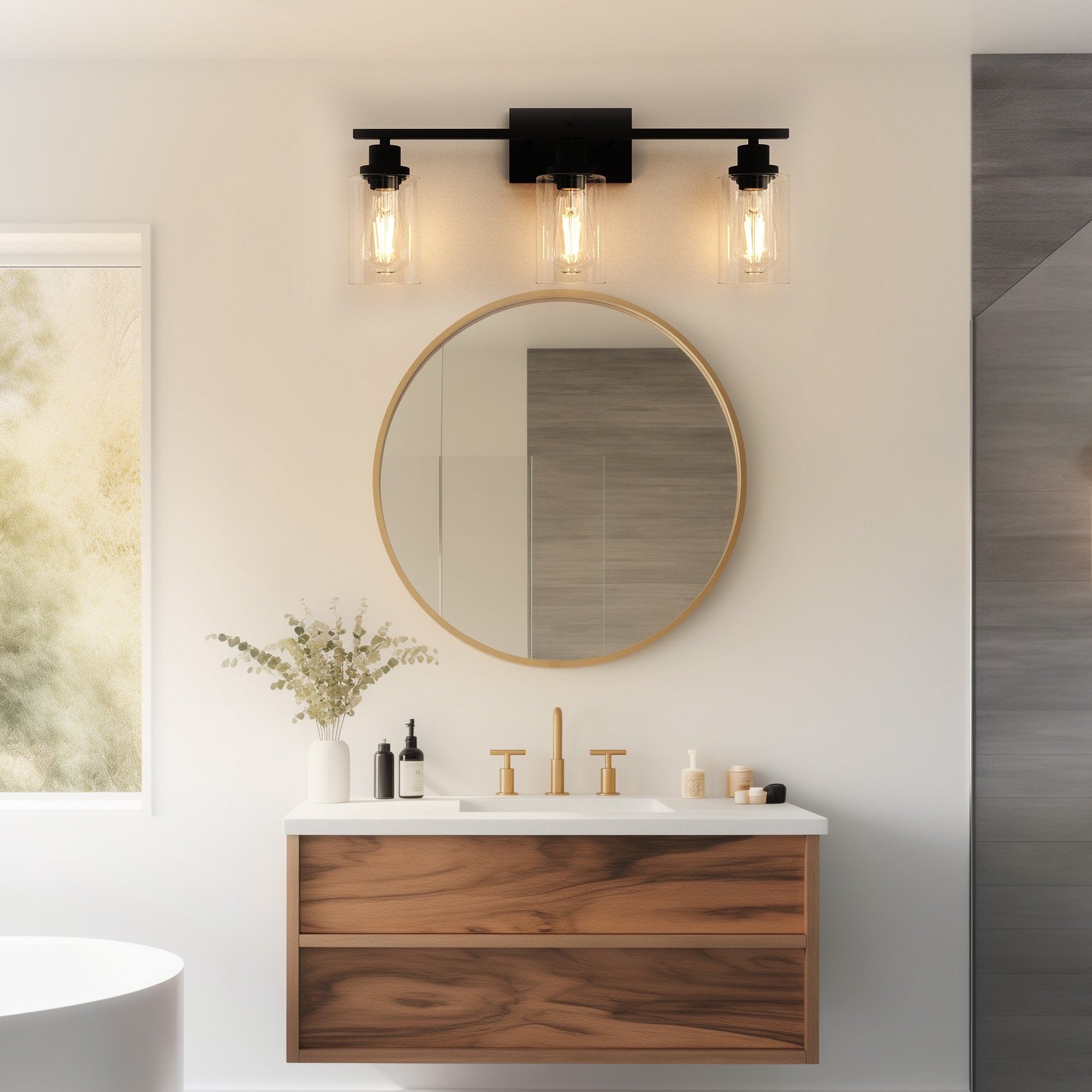 3-Light Bath Vanity Light with Accents and Clear Glass