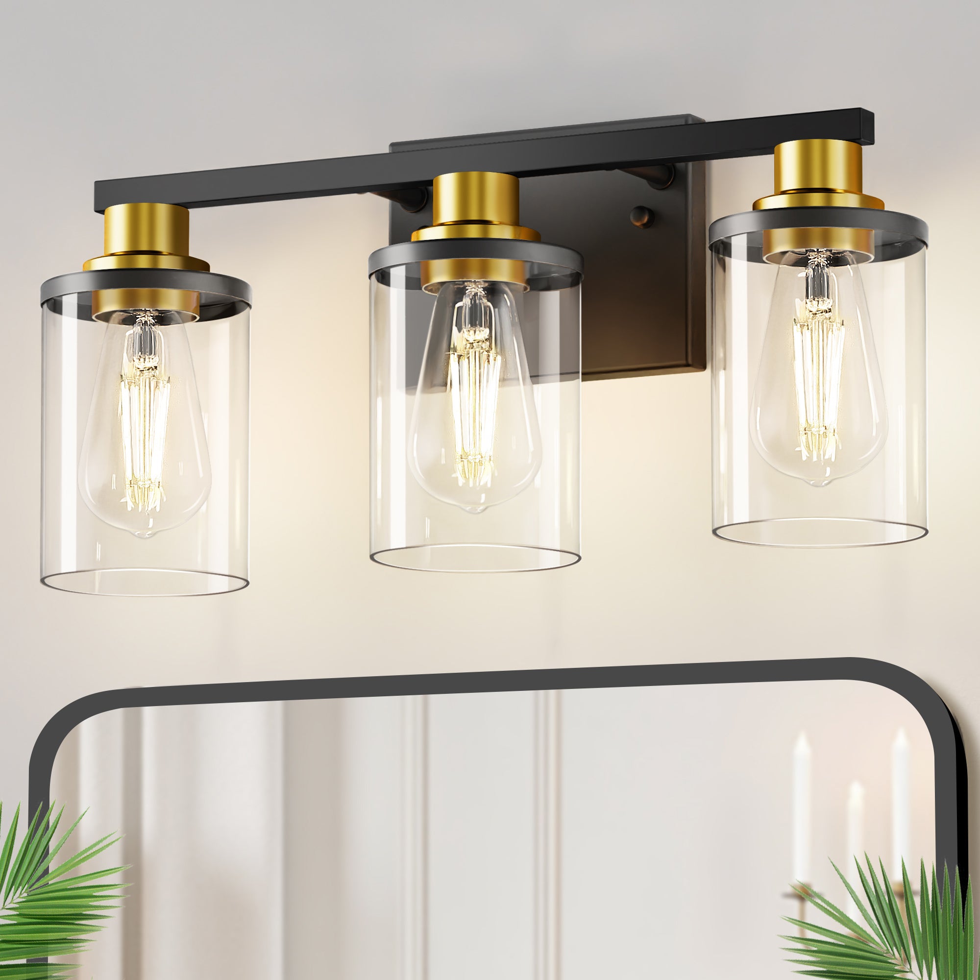 Vanity Lights Black and Clear Glass Shade