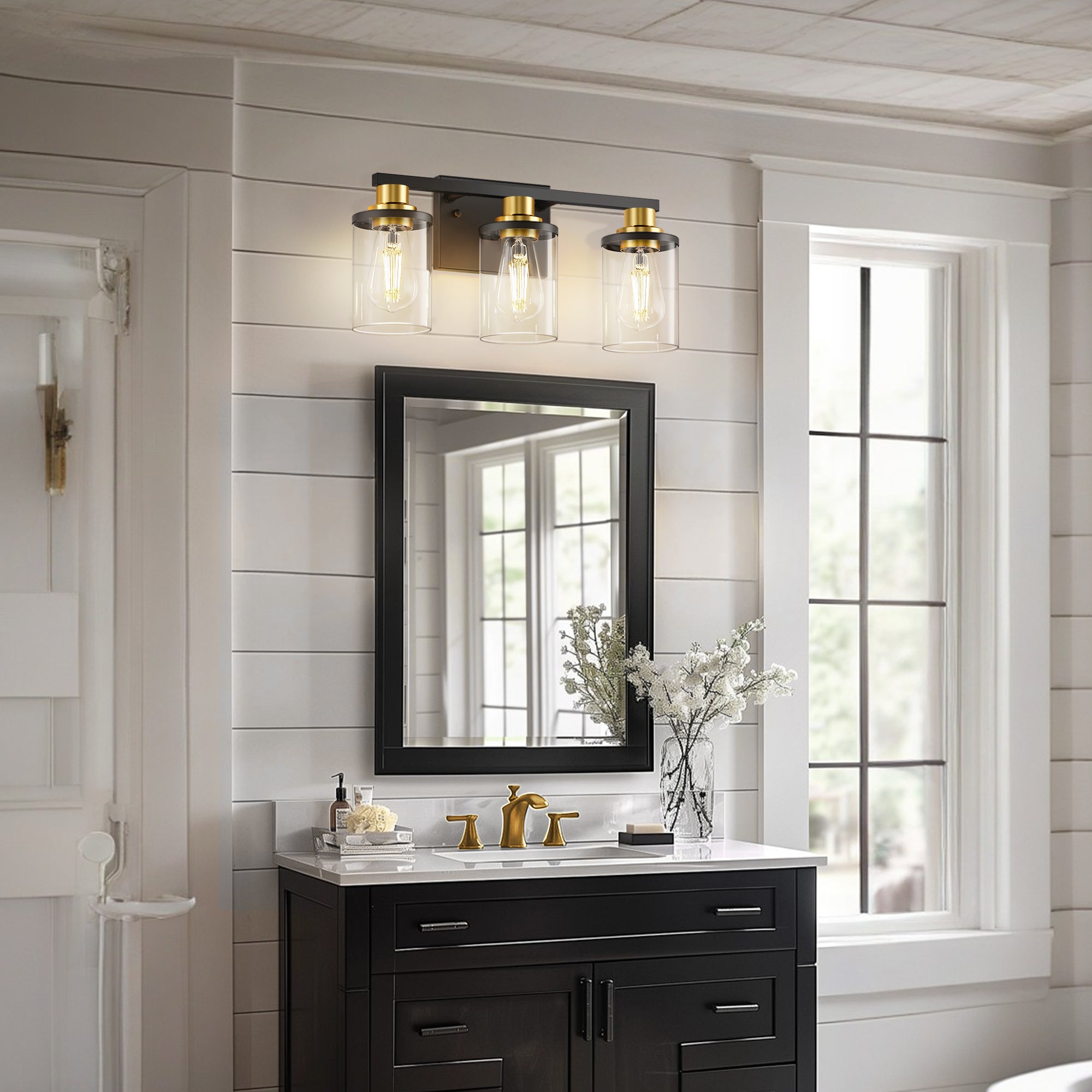Vanity Lights Black and Clear Glass Shade