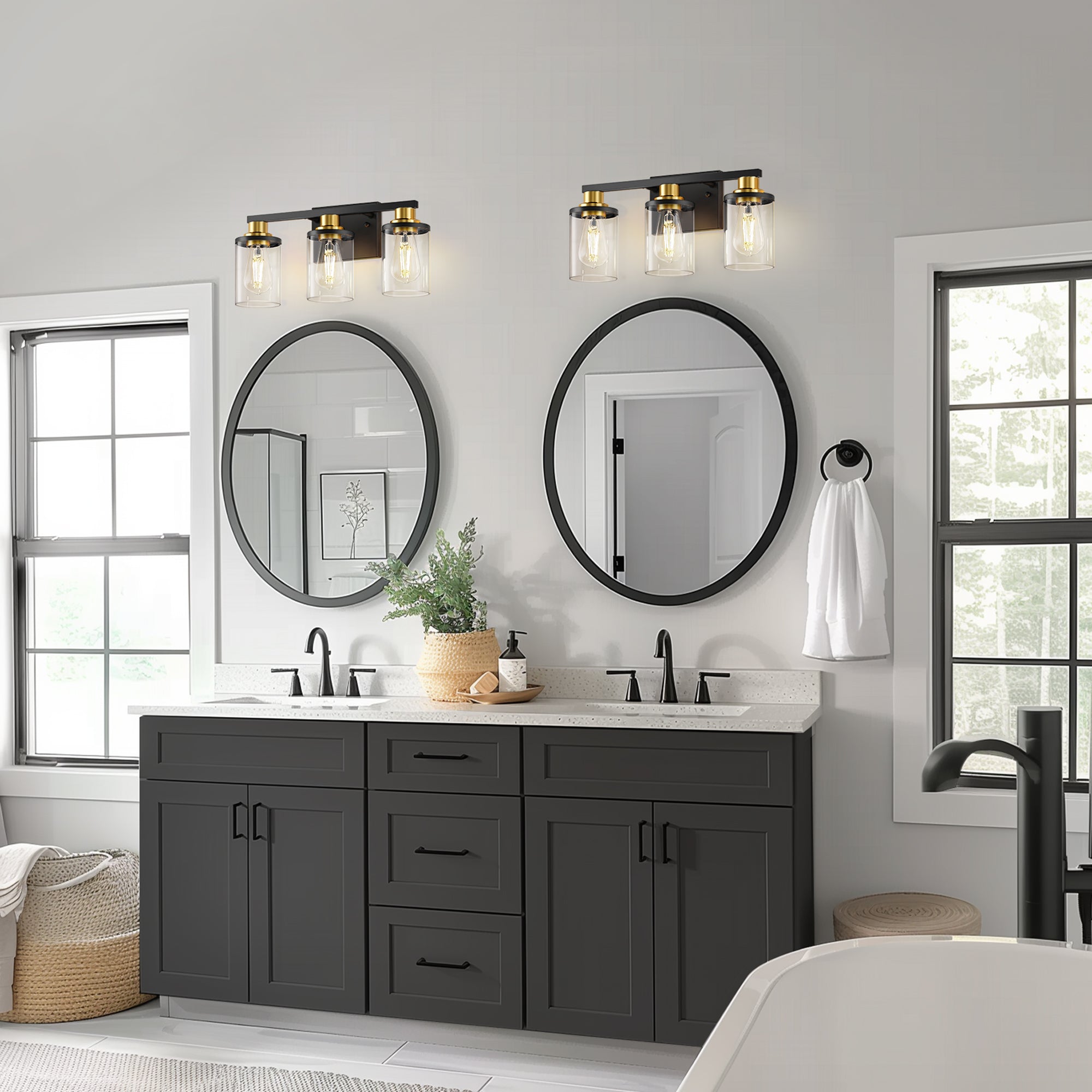 Vanity Lights Black and Clear Glass Shade