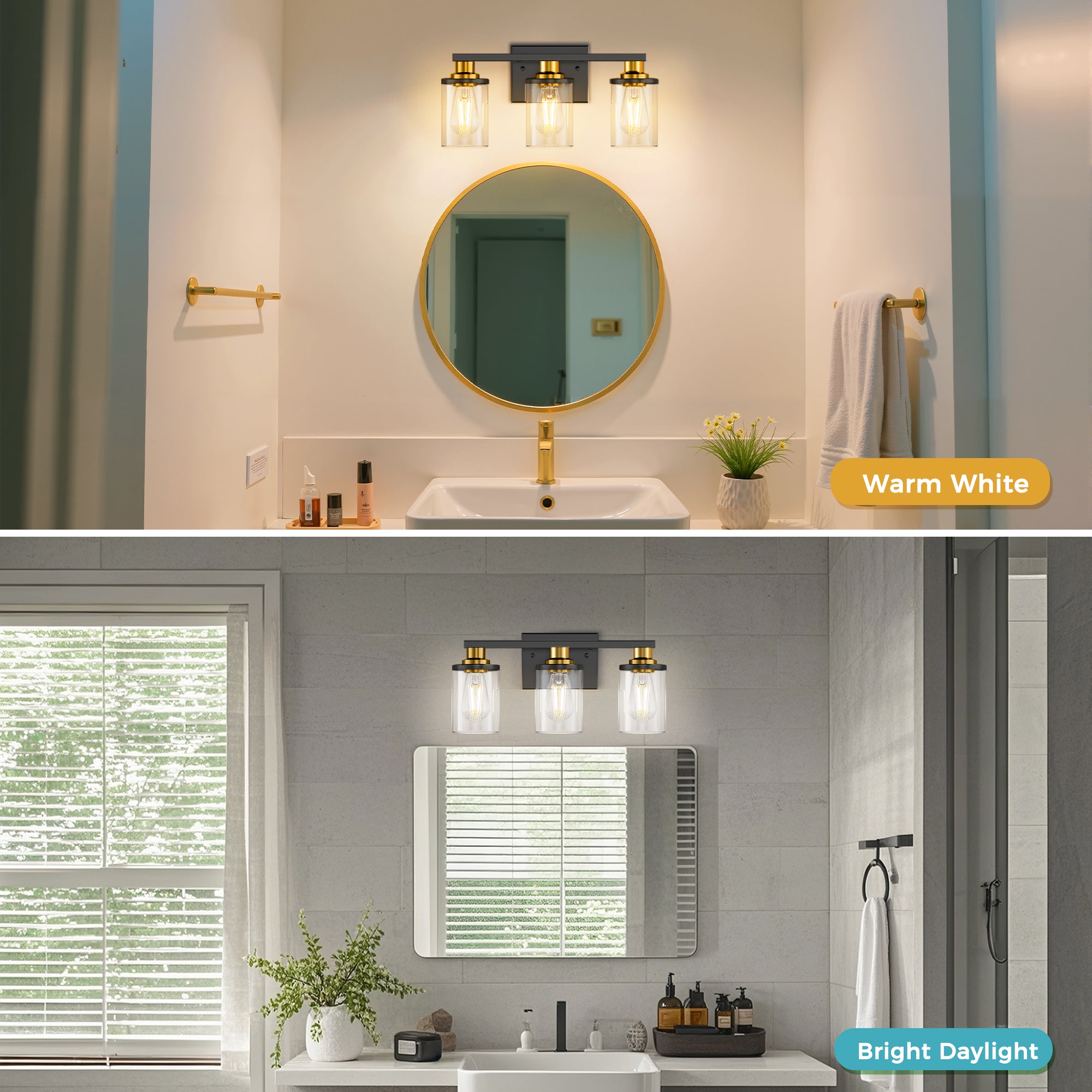Vanity Light Over Mirror with Clear Glass Shade