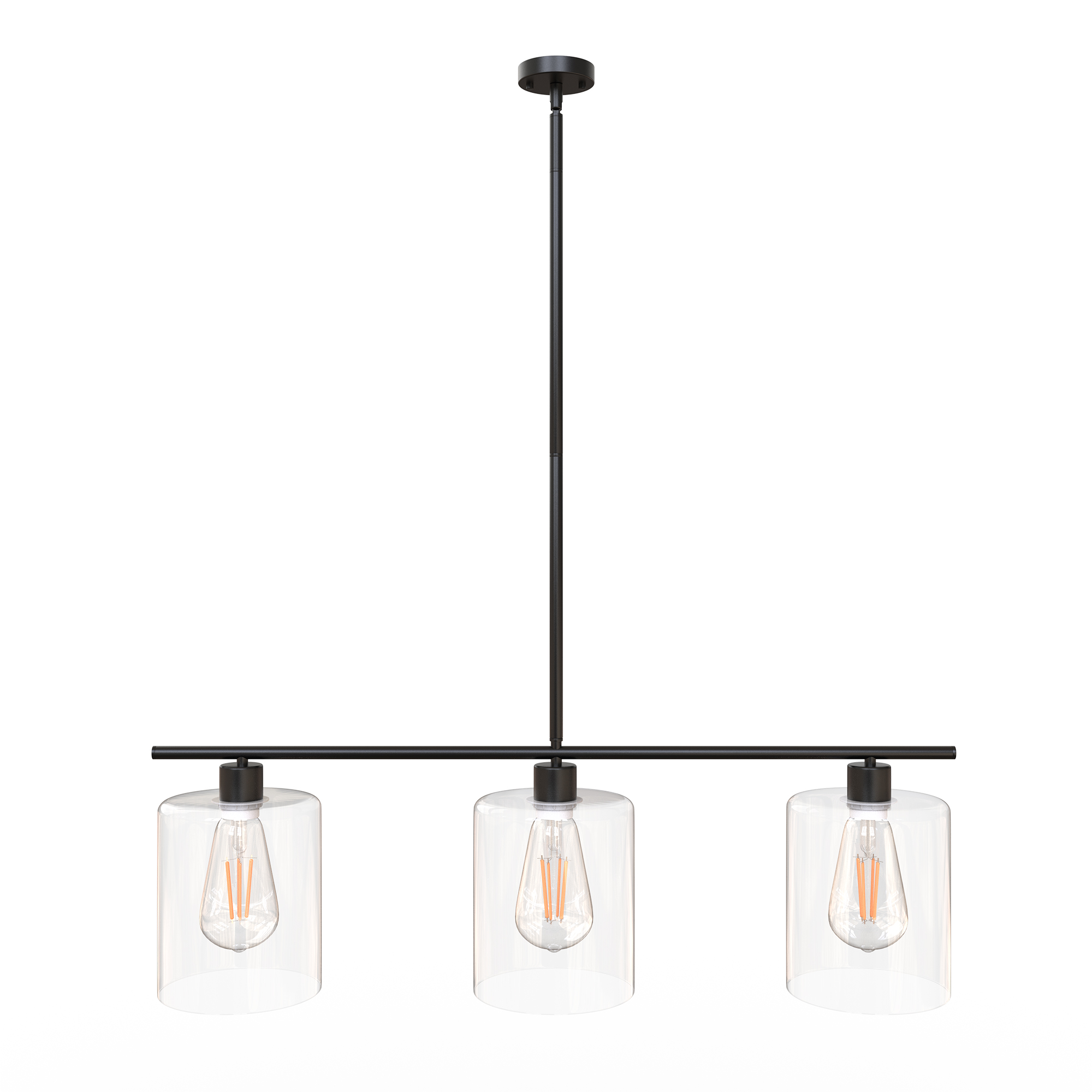 LOHAS LED 3-Light 31 in. Black Industrial Linear Pendant Light with Clear Glass Shades for Dining Room Foyer Kitchen Island