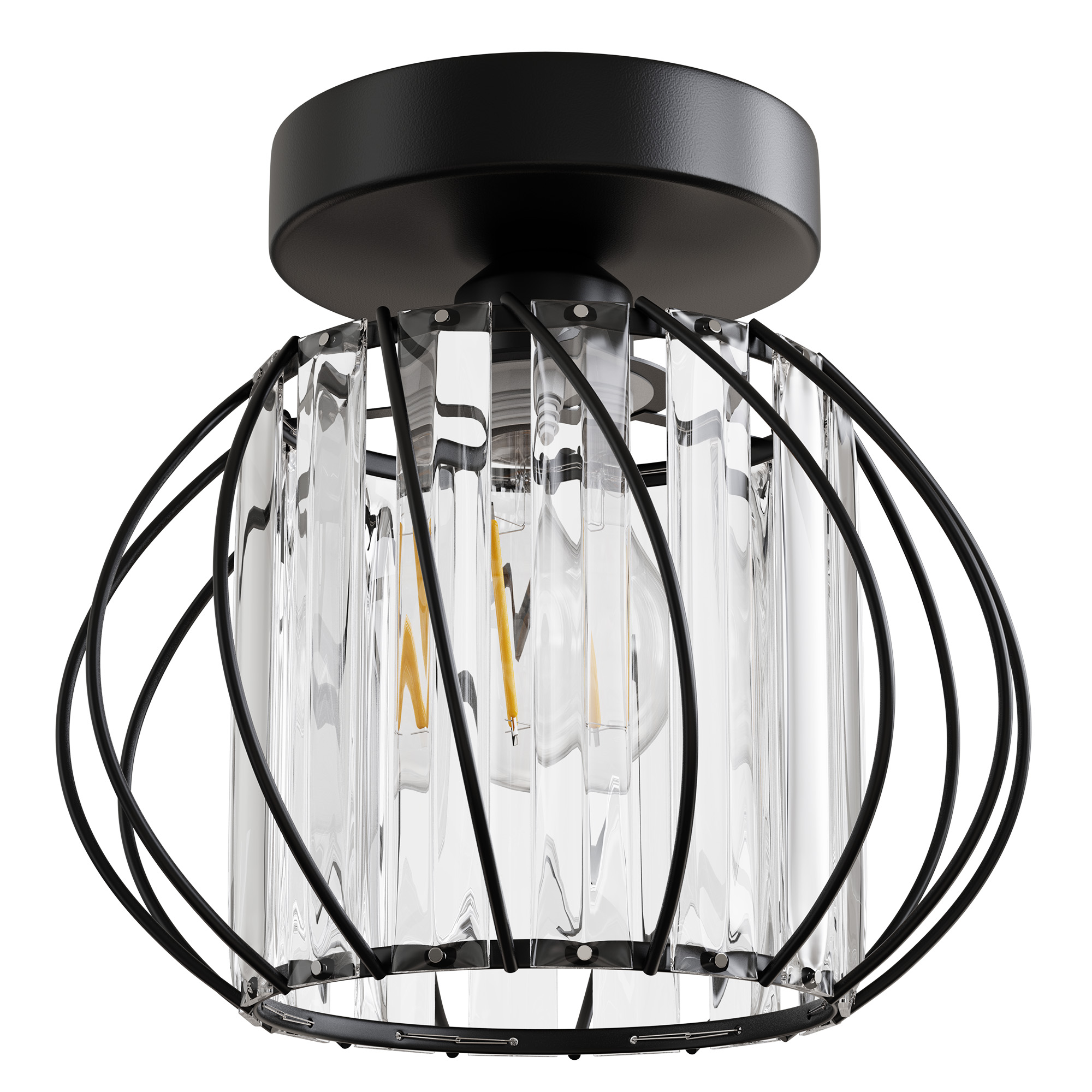 Flush Mount Ceiling Light, Black Modern Crystal Semi Cage Design