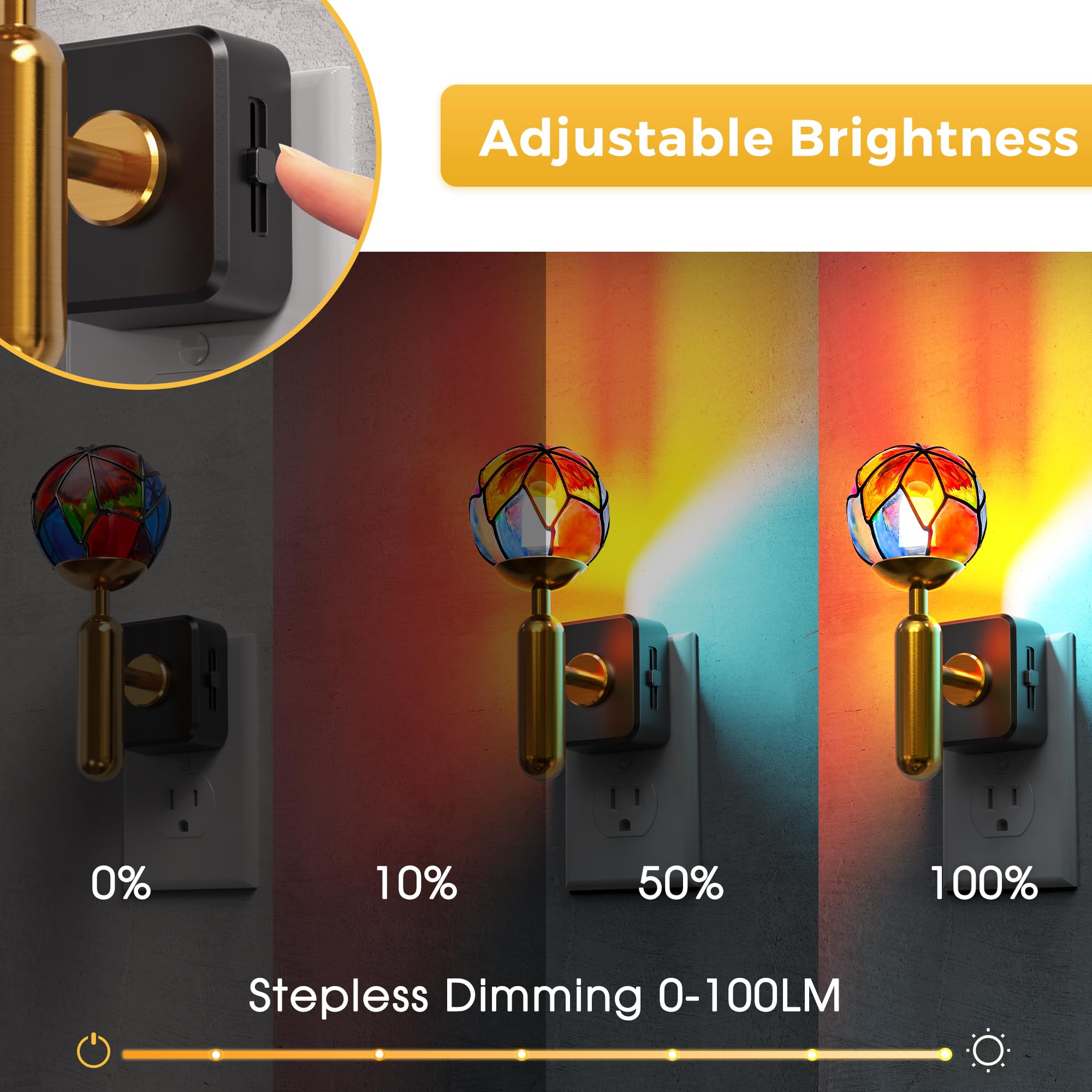 L LOHAS LED Vintage Stained Glass Night Light Plug in with 0-100% Stepless Dimming