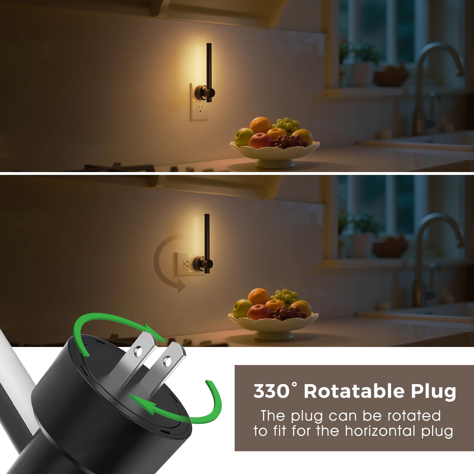 L LOHAS LED 330° Rotating Linear Modern Black Plug-in Night Light
