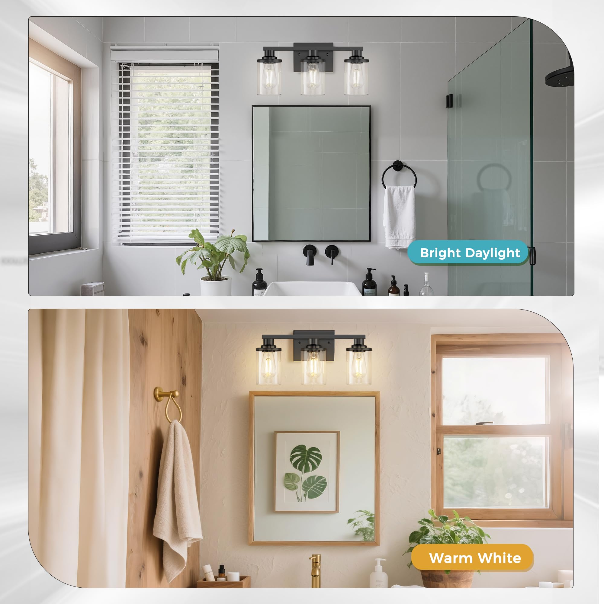 Vanity Lights Black and Clear Glass Shade