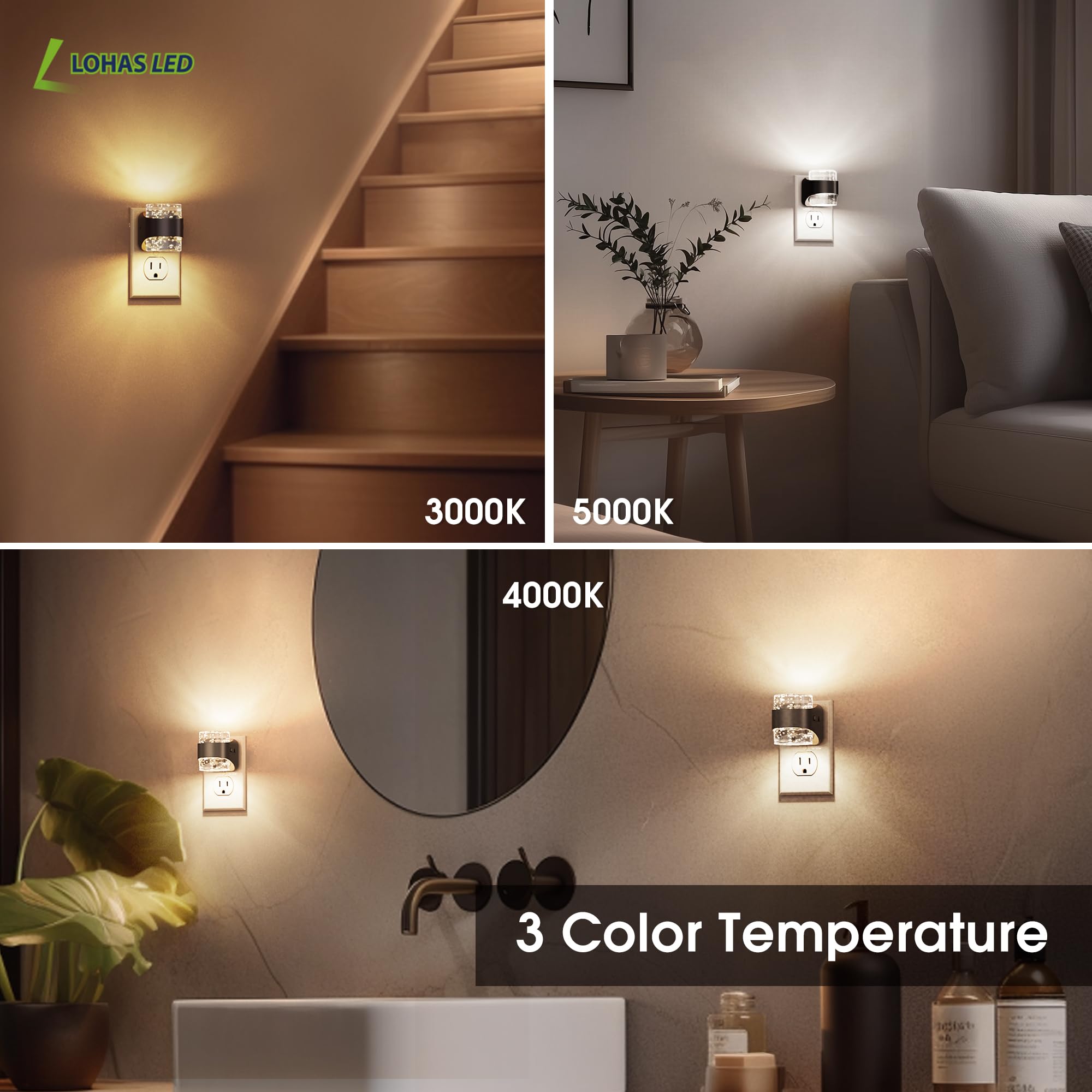L LOHAS LED 3CCT Adjustable Bubble Night Lights Plug into Wall