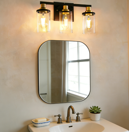 Vanity Light 3-Light Black and Brass Finish