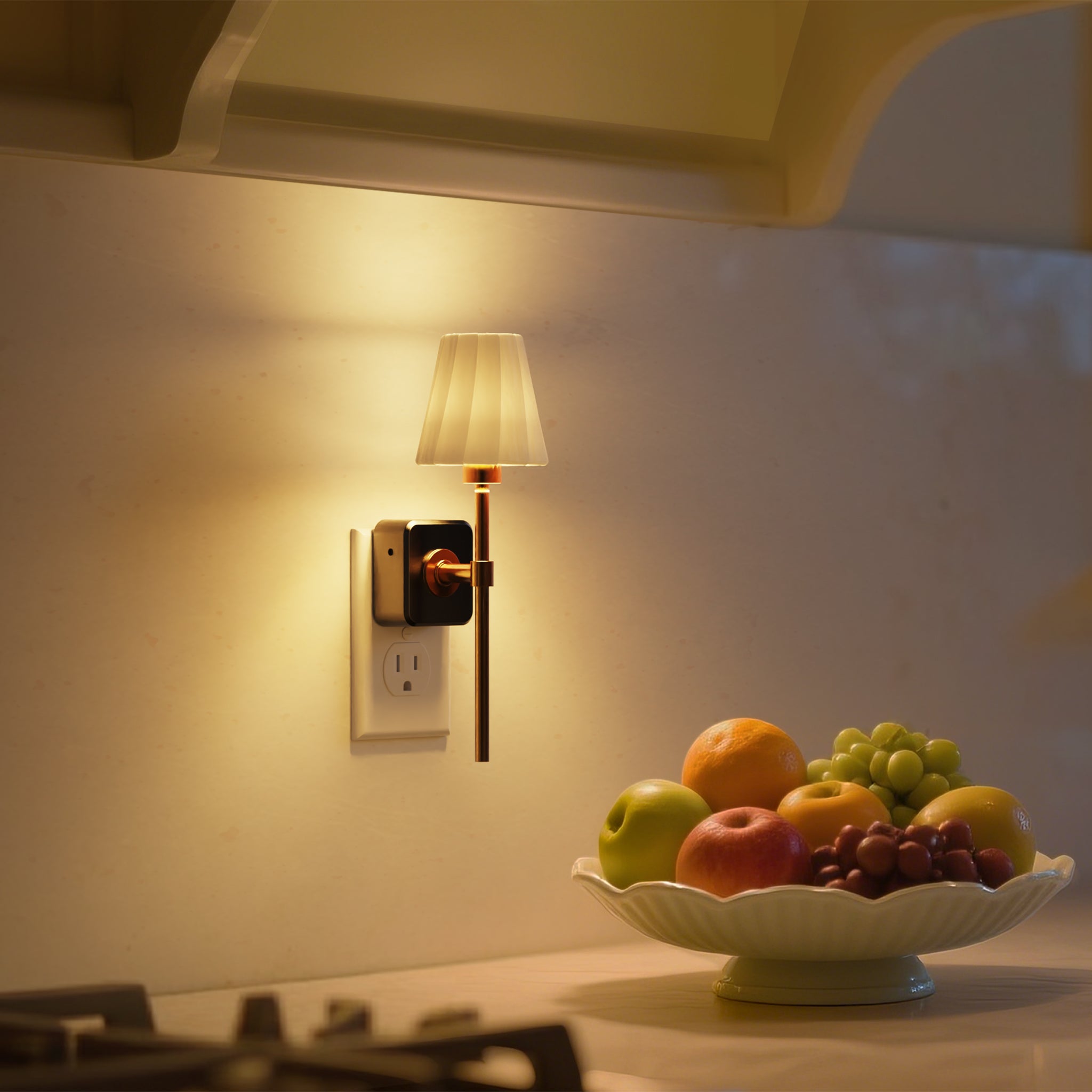 Plug-in Night Light Wall Sconce Style with Pleated Fabric Cover