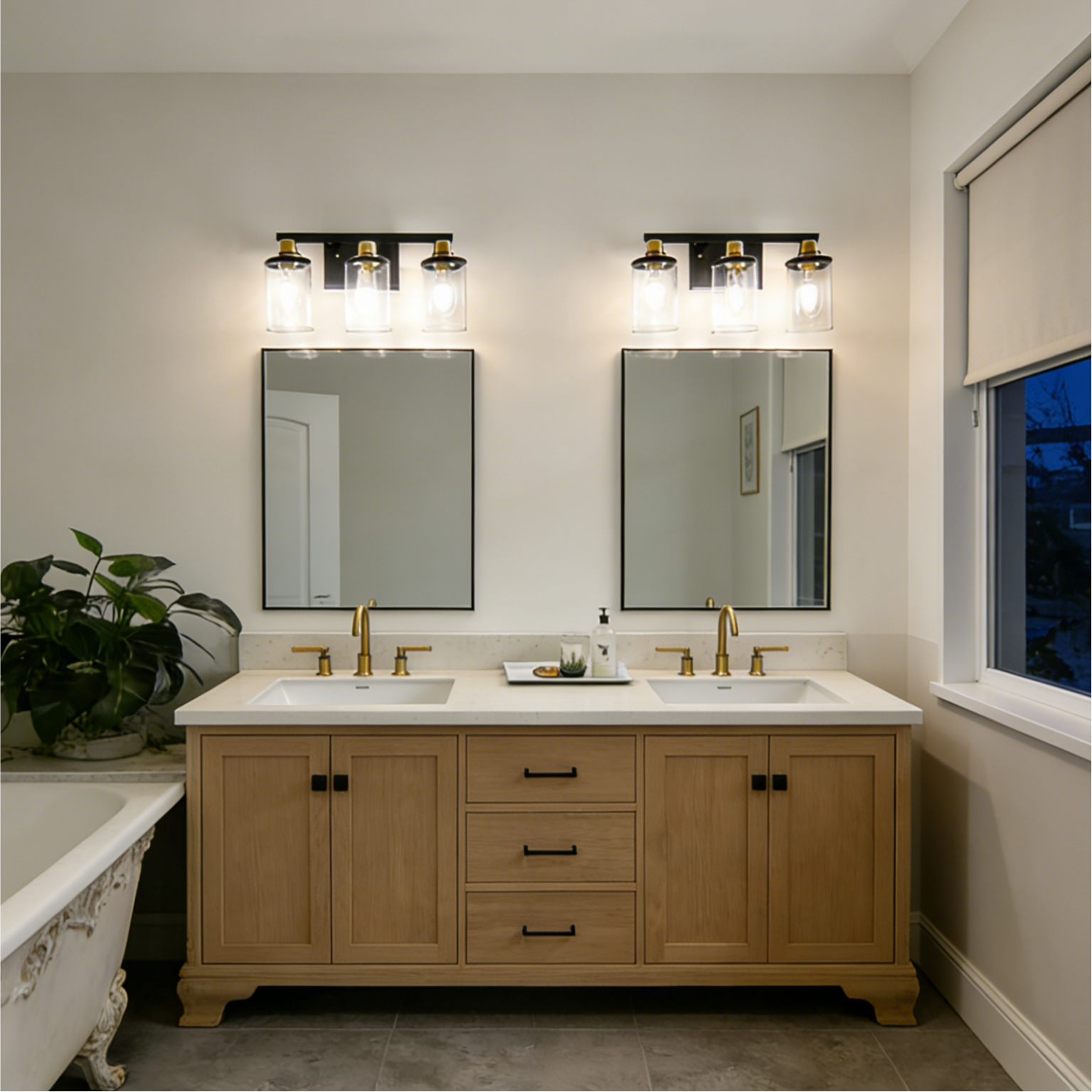 Vanity Light 3-Light Black and Brass Finish