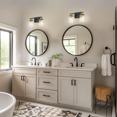 Vanity with Clear Glass Shade, Black and Gold