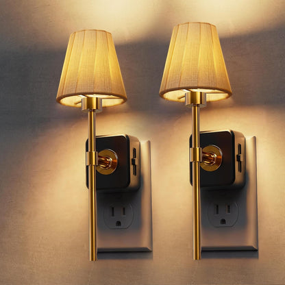 Plug-in Night Light Wall Sconce Style with Pleated Fabric Cover