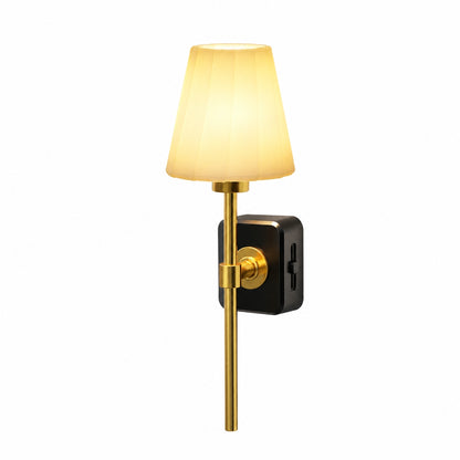 Plug-in Night Light Wall Sconce Style with Pleated Fabric Cover