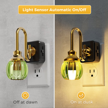 Plug-in Night Light Green Tulip Glass