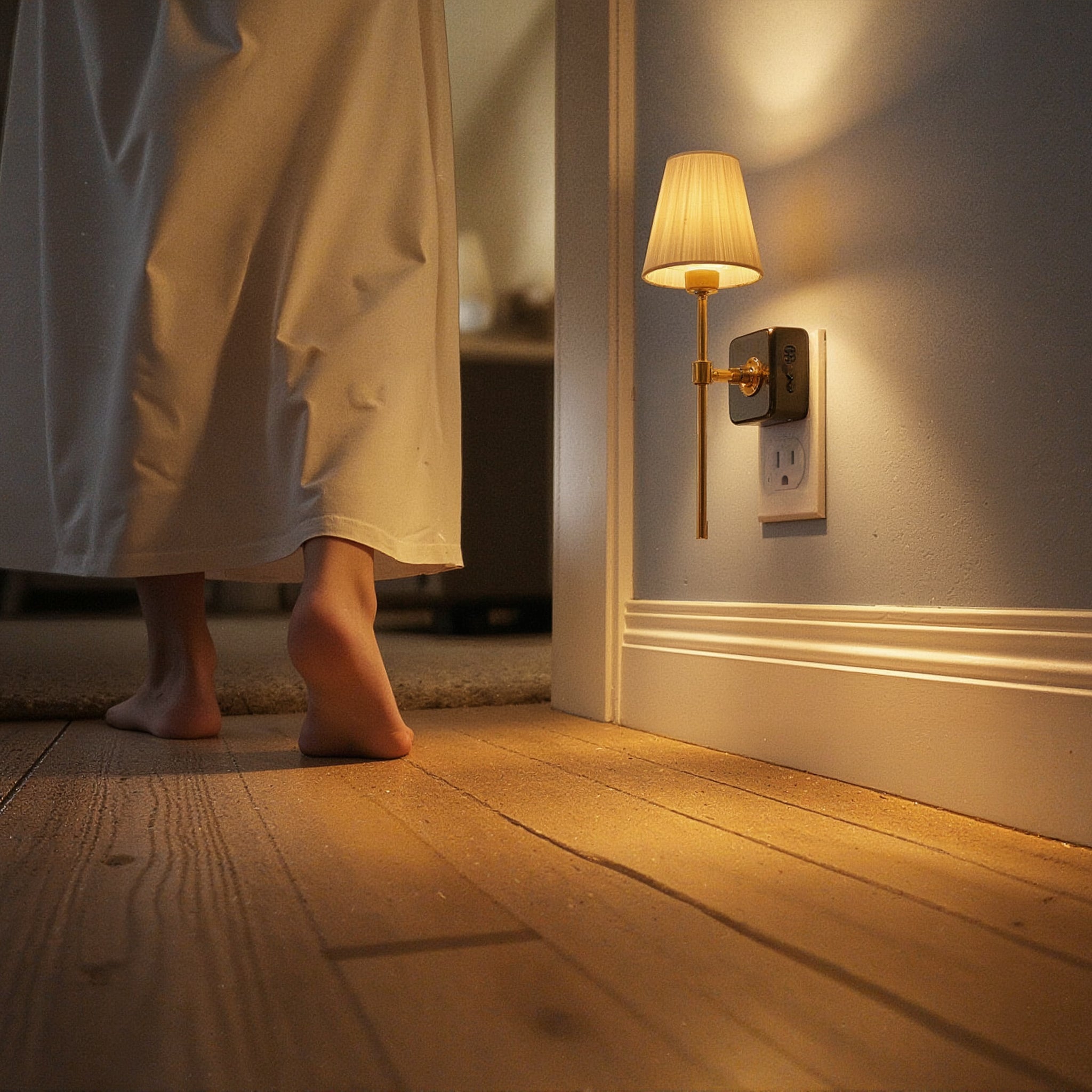 Plug-in Night Light Wall Sconce Style with Pleated Fabric Cover