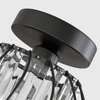 Flush Mount Ceiling Light, Black Modern Crystal Semi  Cage Design