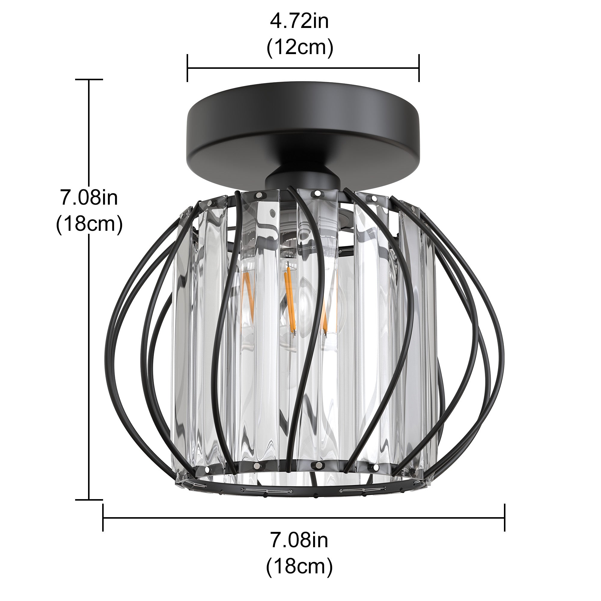 Flush Mount Ceiling Light, Black Modern Crystal Semi  Cage Design