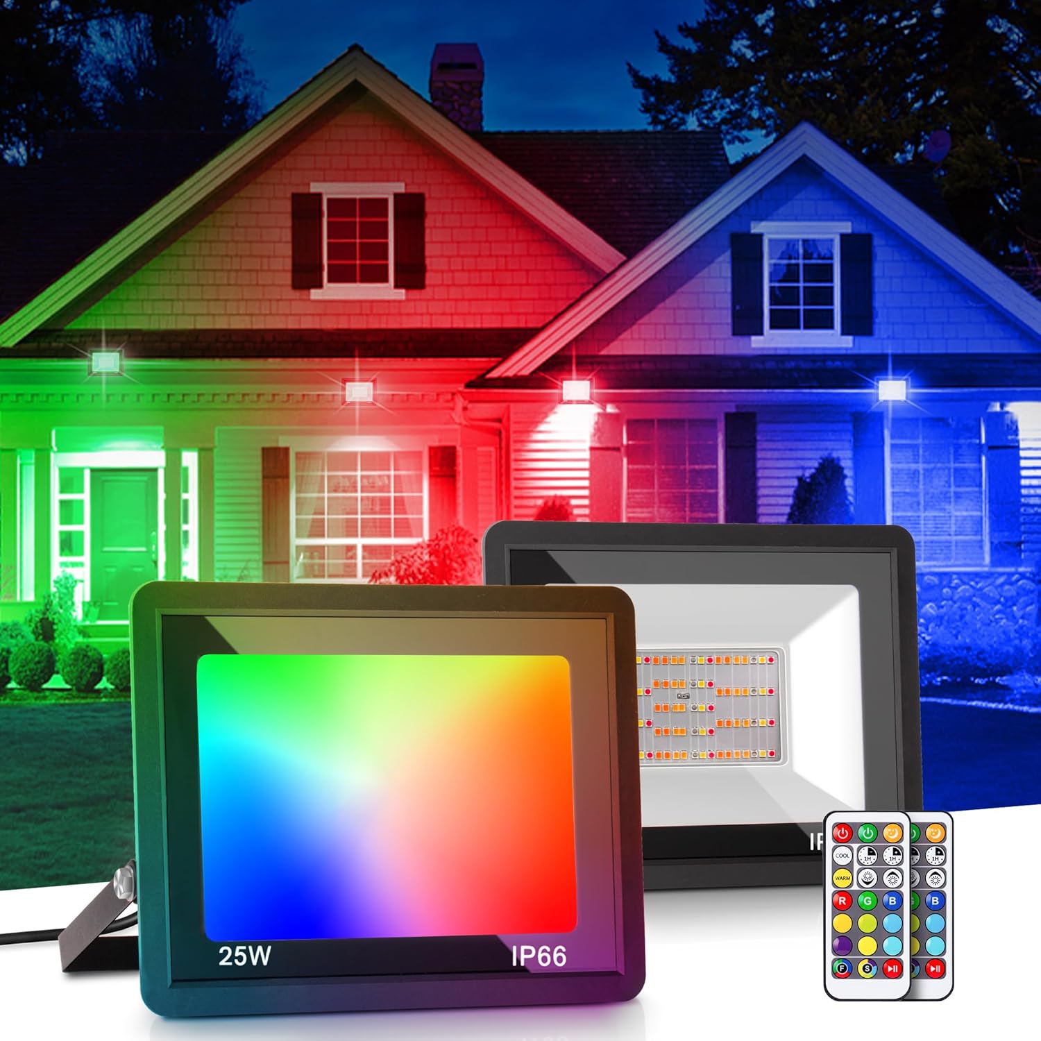 Dusk to Dawn Outdoor LED Flood Lights, 50W Photocell Security Lights, 2-Pack, IP66, 6000K Daylight White, UL Plug