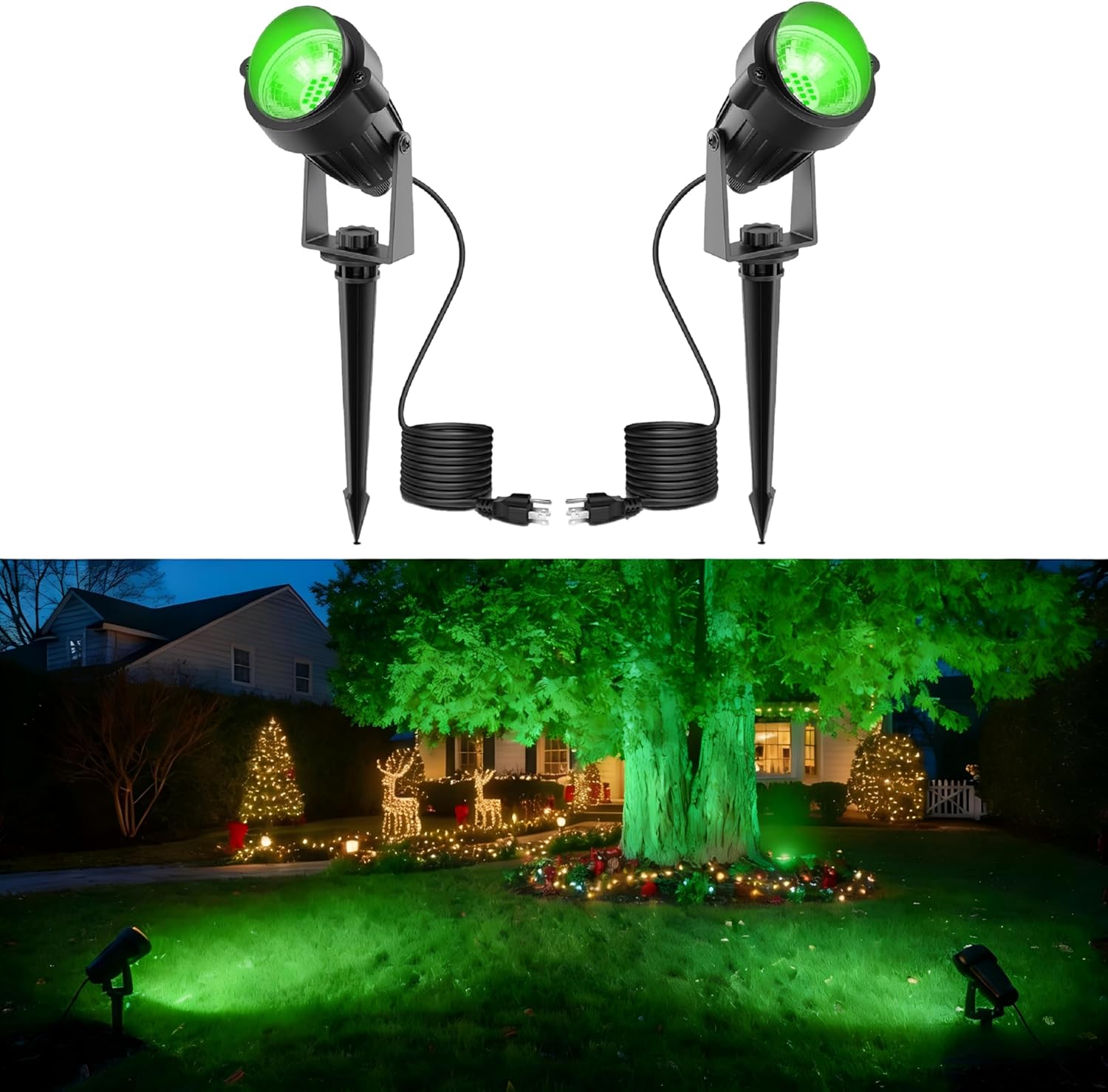 Dusk to Dawn Outdoor LED Spotlights, 5W Green Light Landscape Lights, 8-Pack, IP66, UL Plug