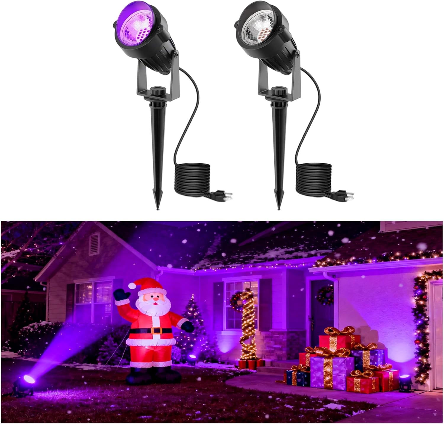 Dusk to Dawn Outdoor LED Spotlights, 5W Purple Light Landscape Lights, 2-Pack, IP66, UL Plug