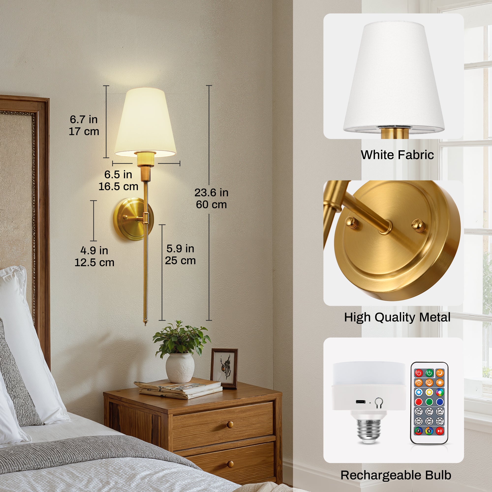 Wall Sconce Battery Operated, Gold with 15 Color Modes