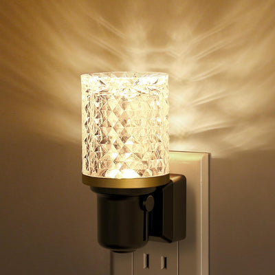 Night Light Crystal Column, 1W Dimmable, Gold Ring, Plug-in Dusk to Dawn
