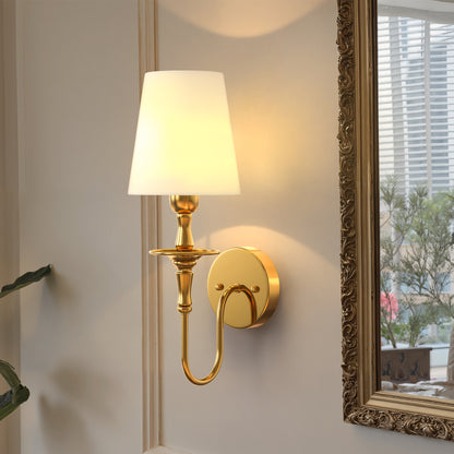 Classic Brushed Gold Wall Sconce with Fabric Shade