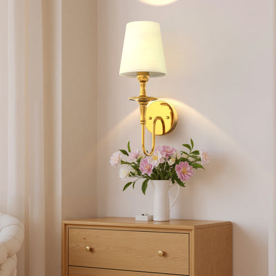 Classic Brushed Gold Wall Sconce with Fabric Shade