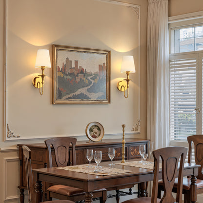 Classic Brushed Gold Wall Sconce with Fabric Shade