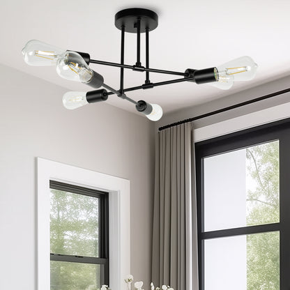 6-Light Semi Flush Mount, Black Sputnik Modern Linear