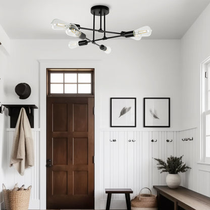 6-Light Semi Flush Mount, Black Sputnik Modern Linear