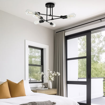 6-Light Semi Flush Mount, Black Sputnik Modern Linear