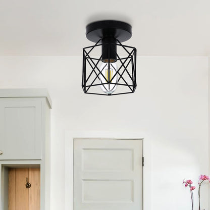 Semi-Flush Mount Ceiling Light with Metal Cage Shade