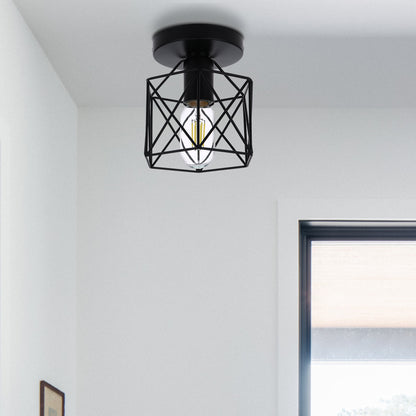 Semi-Flush Mount Ceiling Light with Metal Cage Shade