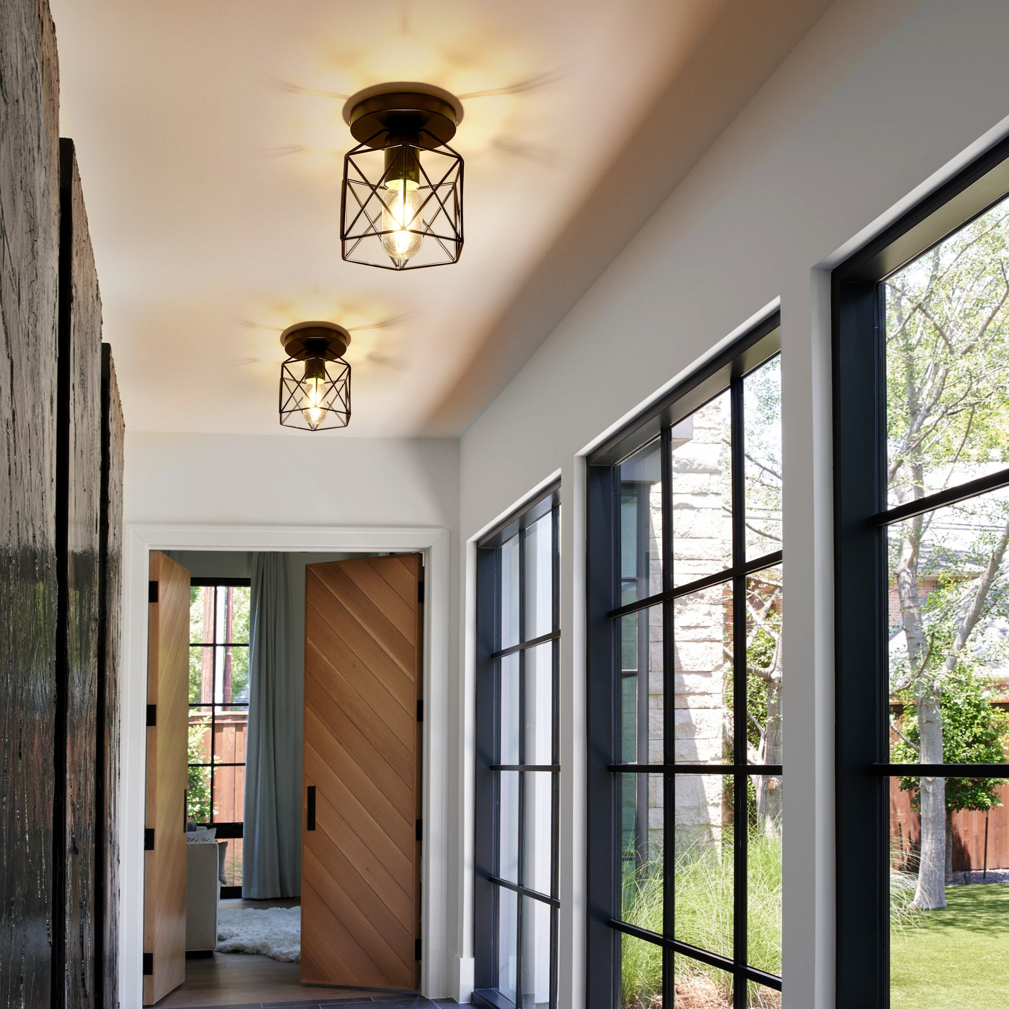 Semi-Flush Mount Ceiling Light with Metal Cage Shade